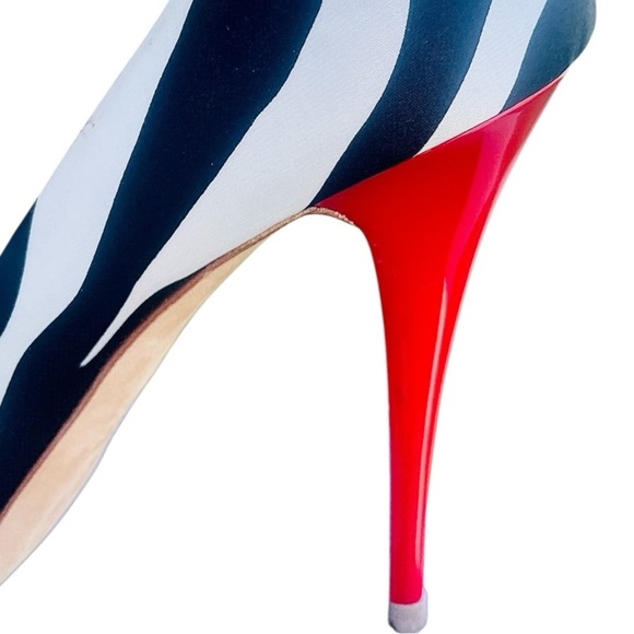 Giuseppe Zanotti Peep Toe Black and White Zebra Print Red Heels Shoes 10.5 B - Picture 3 of 7
